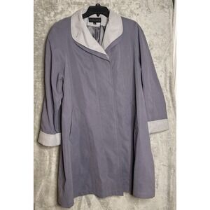 GALLERY Button Trench Coat Sz M Lavender Purple Double Collar Lined Pckts Vntage